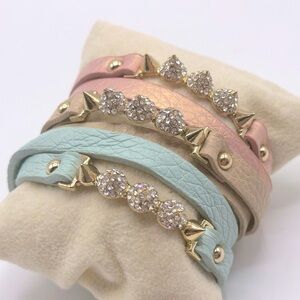 Crystal‎ Spike Cuff Wrap Bracelet in Pink